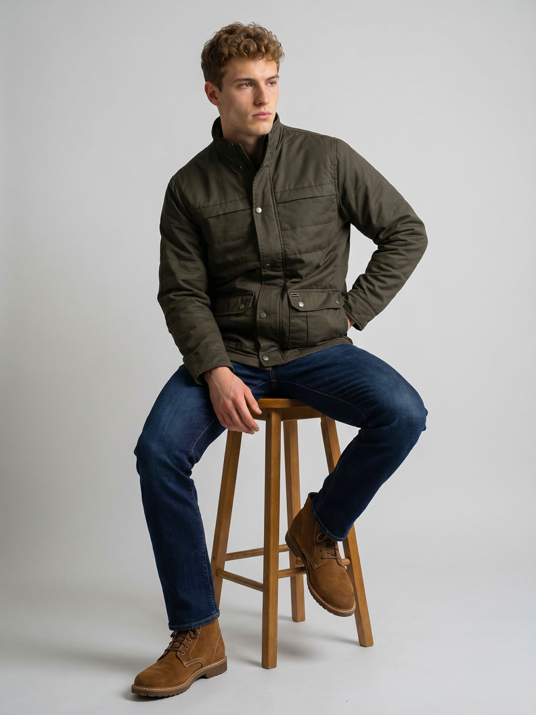 Men Charcoal Solid Collar Full Sleeve Parka Jacket