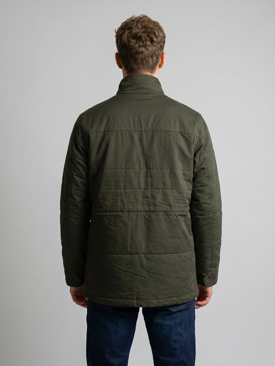 Men Charcoal Solid Collar Full Sleeve Parka Jacket