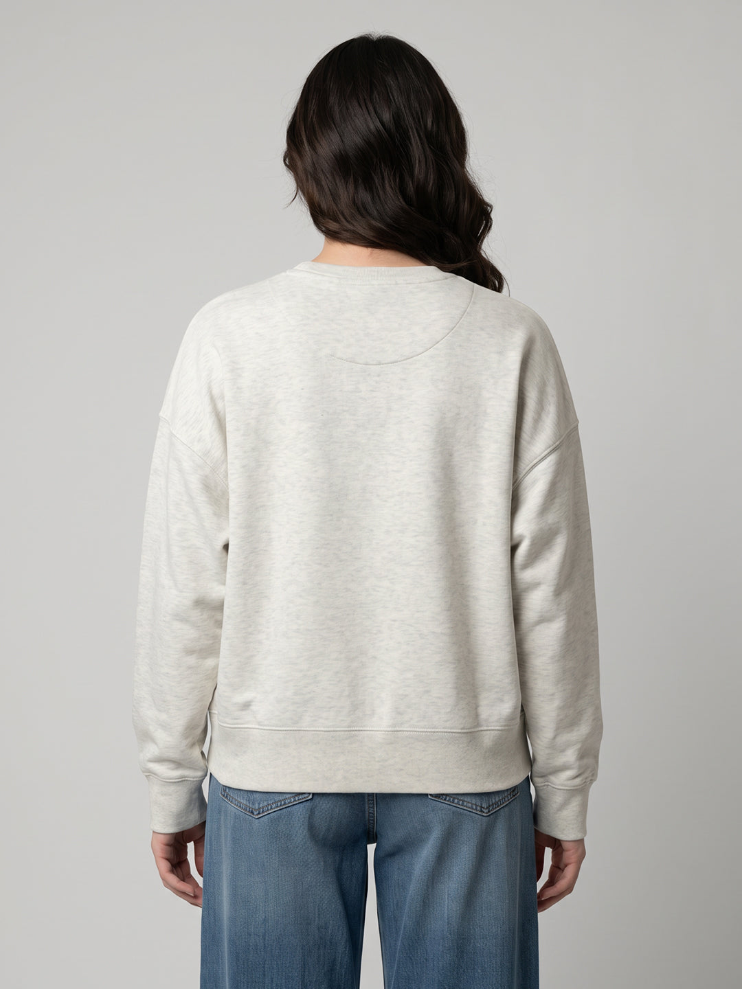 Women Grey Embroidered Round Neck Full Sleeve Sweatshirt