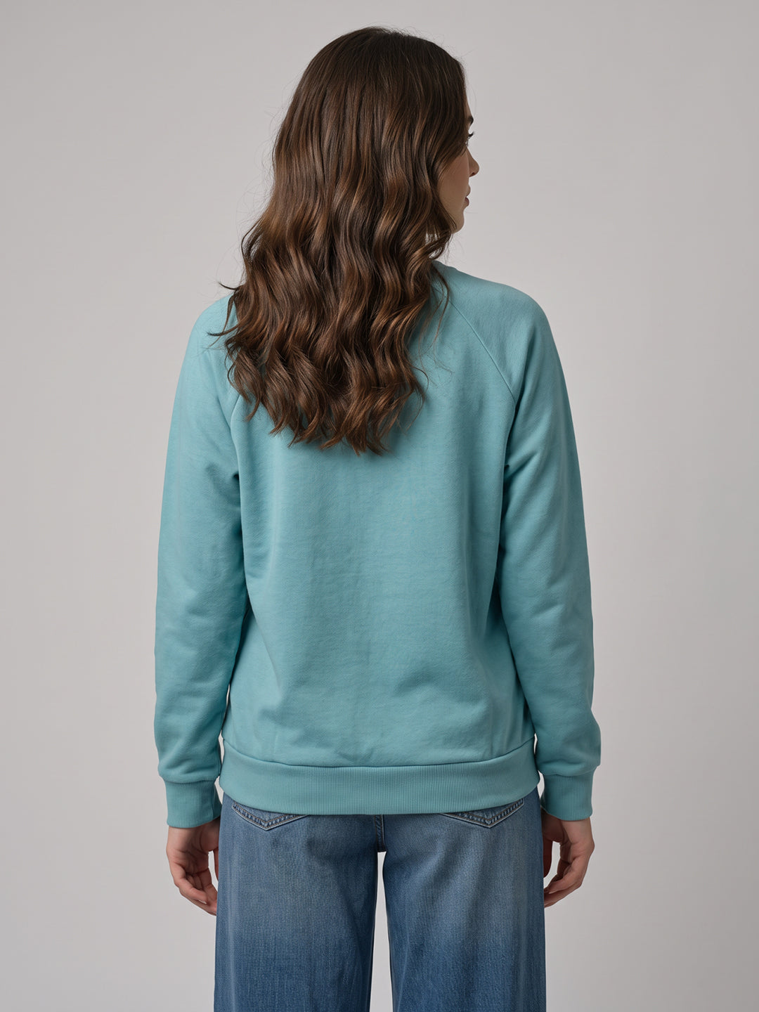 Women Blue Graphic Print Round Neck Full Sleeve Sweatshirt