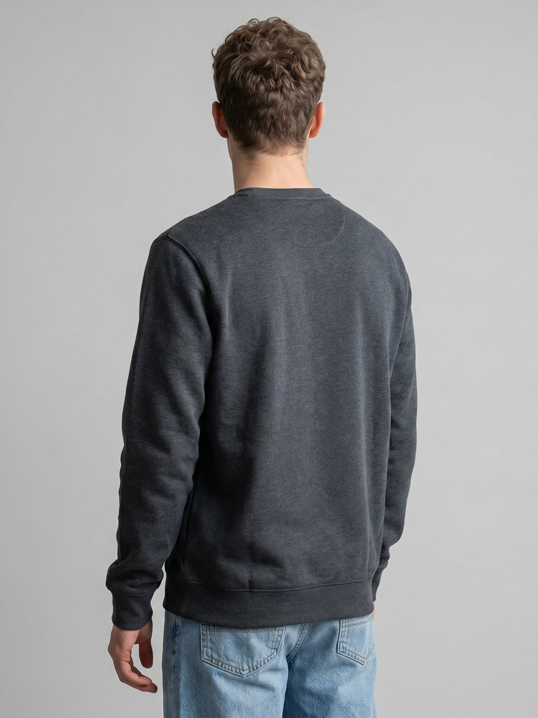 Men Grey Solid Round Neck Full Sleeve T-Shirt