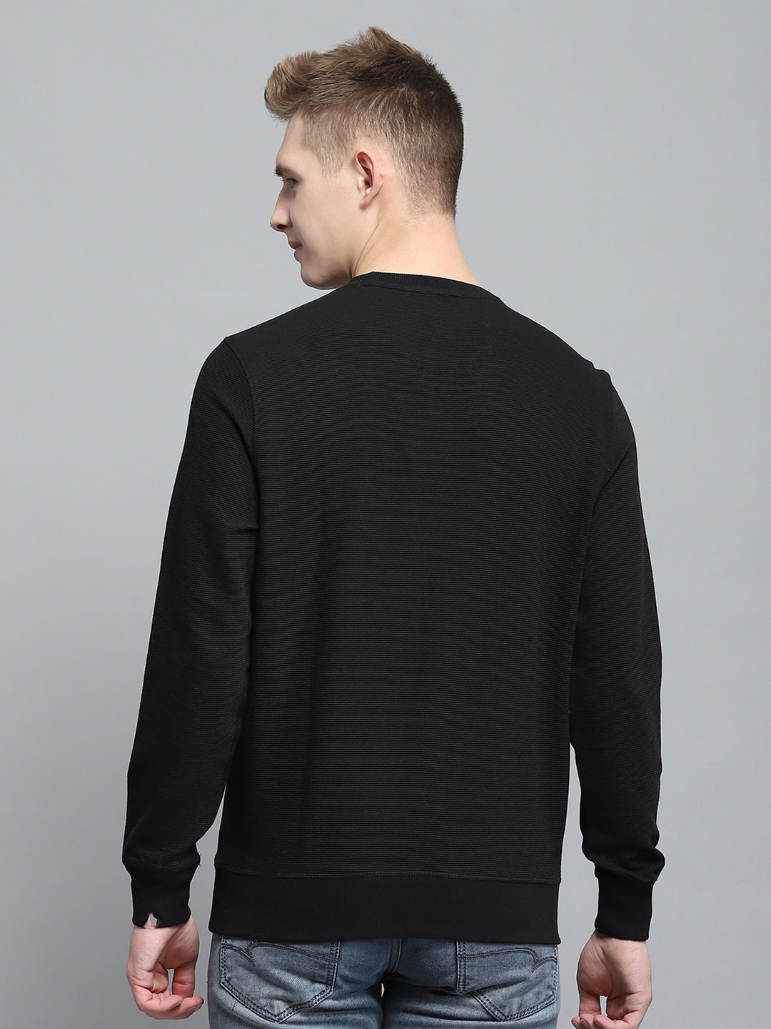 Men Black Printed Round Neck Full Sleeve Winter T-Shirt