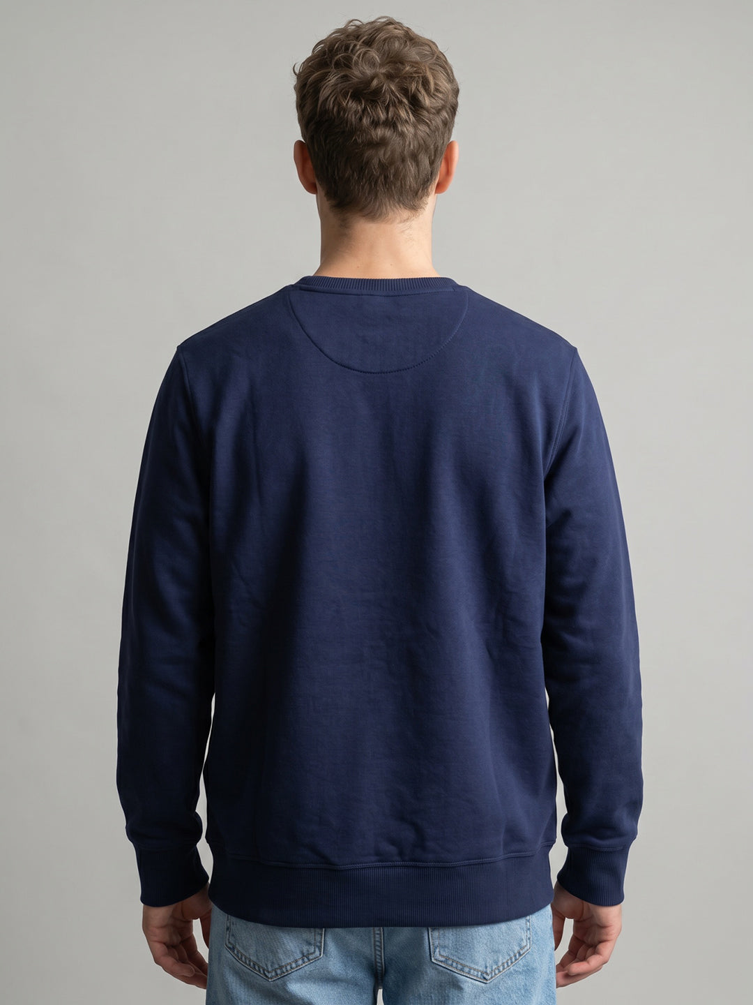 Men Blue Printed Round Neck Full Sleeve Sweatshirt