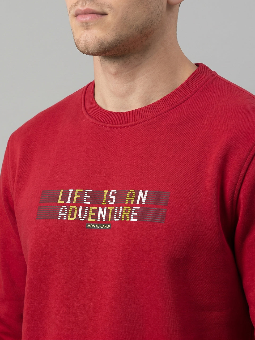 Men Blue Printed Round Neck Full Sleeve Sweatshirt