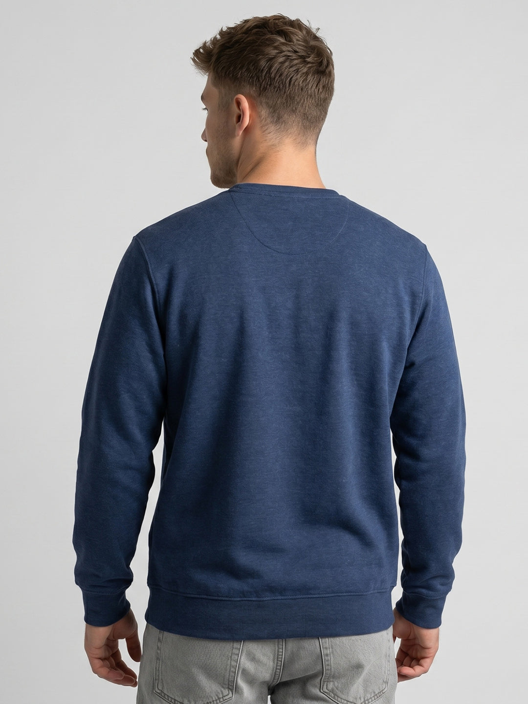 Men Blue Printed Round Neck Full Sleeve Sweatshirt