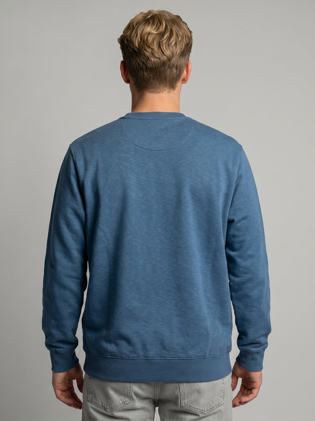 Men Blue Printed Round Neck Full Sleeve Sweatshirt