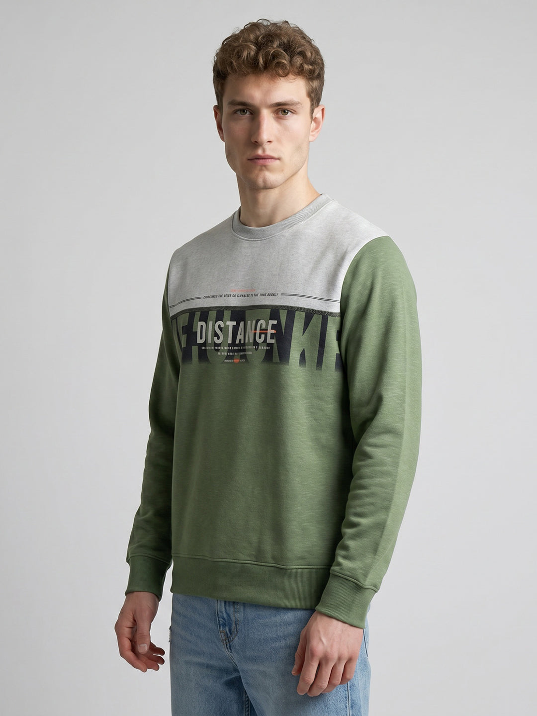 Men Green Printed Round Neck Full Sleeve Sweatshirt