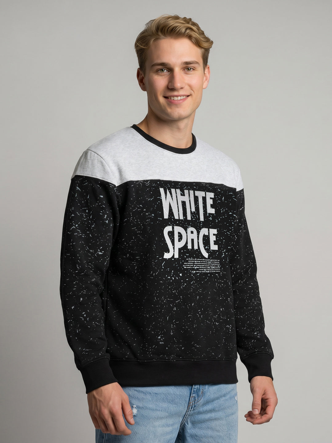 Men Black Printed Round Neck Full Sleeve Sweatshirt