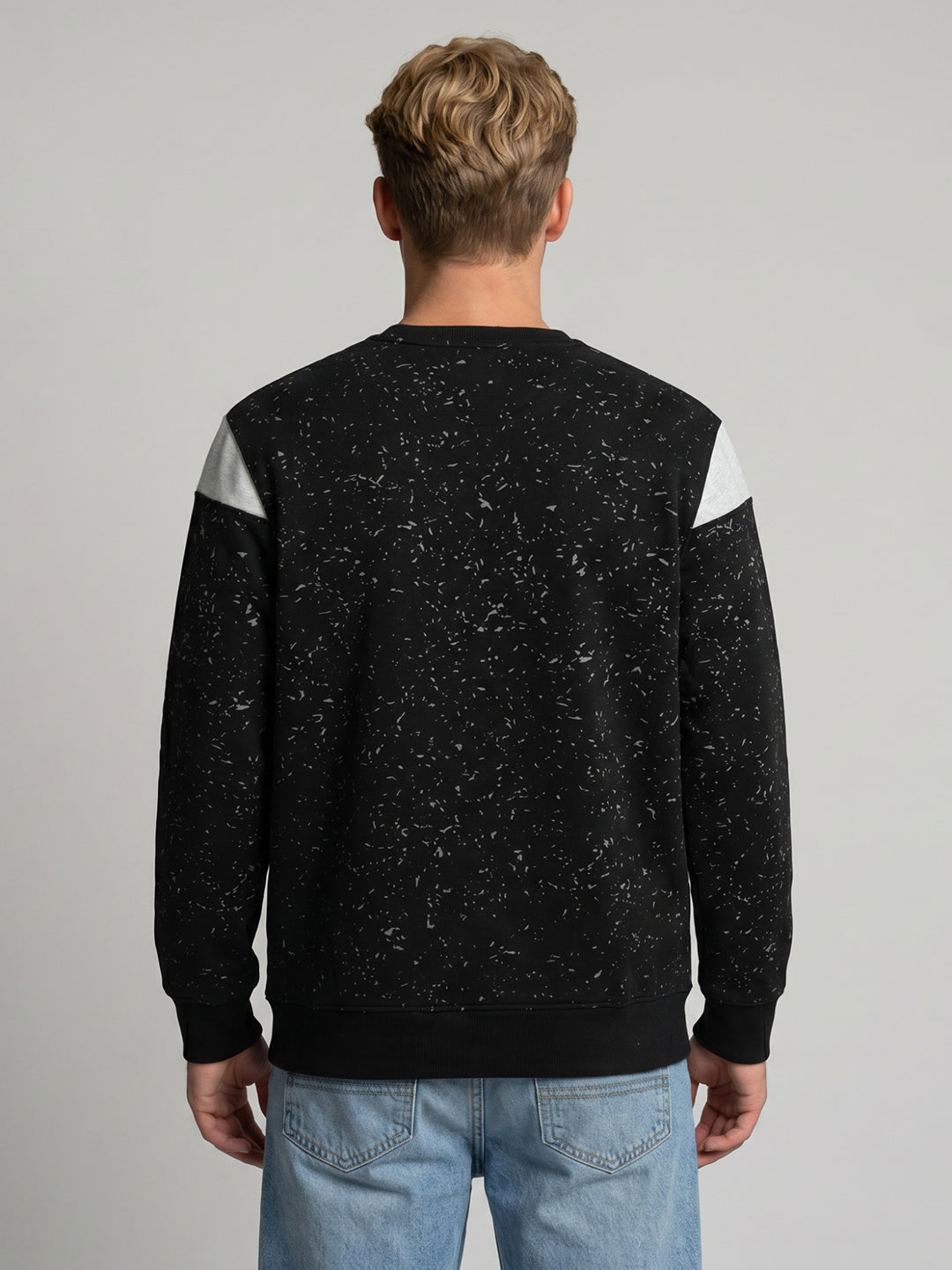 Men Black Printed Round Neck Full Sleeve Sweatshirt