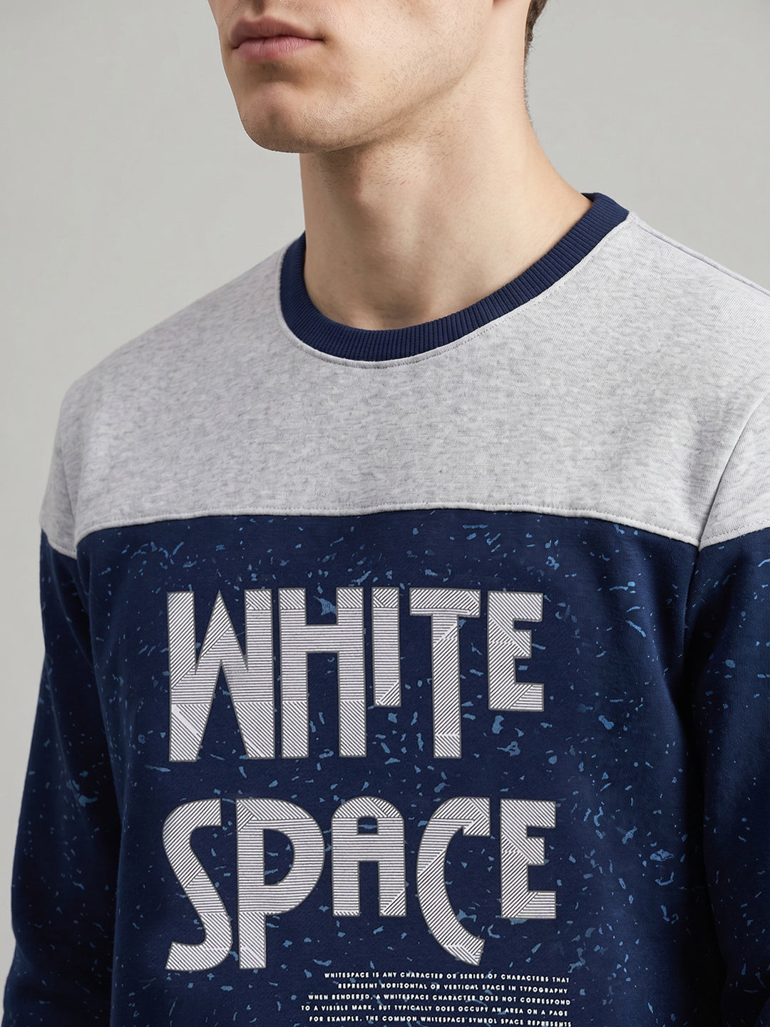 Men Blue Printed Round Neck Full Sleeve Sweatshirt