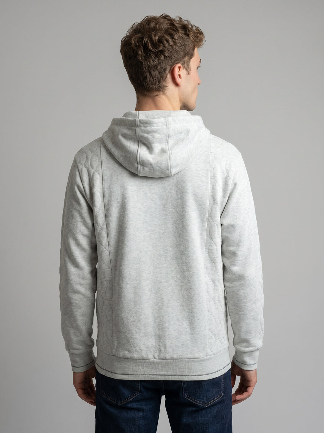 Men Off White Solid Hooded Full Sleeve Sweatshirt