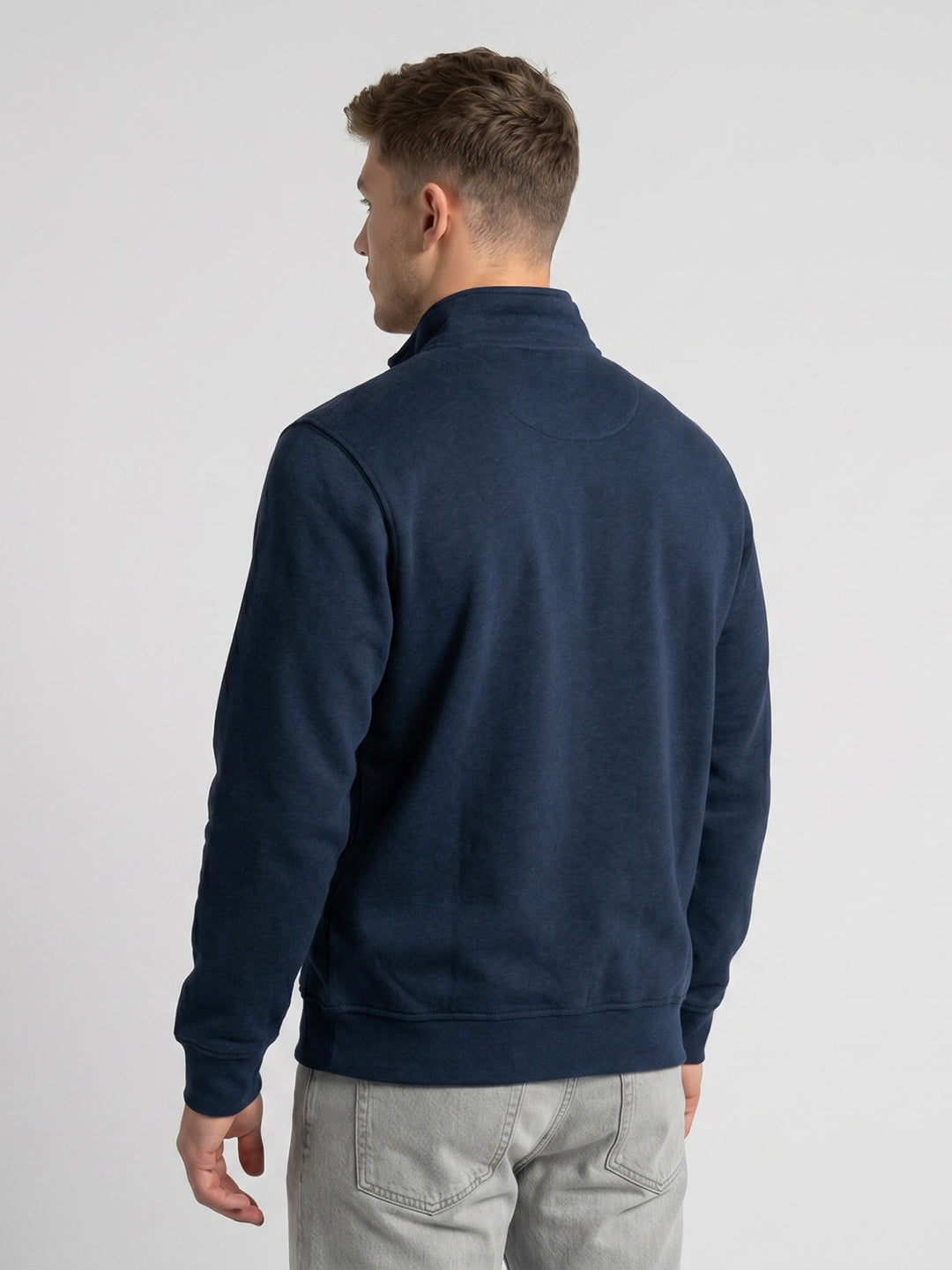 Men Blue Melange Solid Collar Full Sleeve Sweatshirt