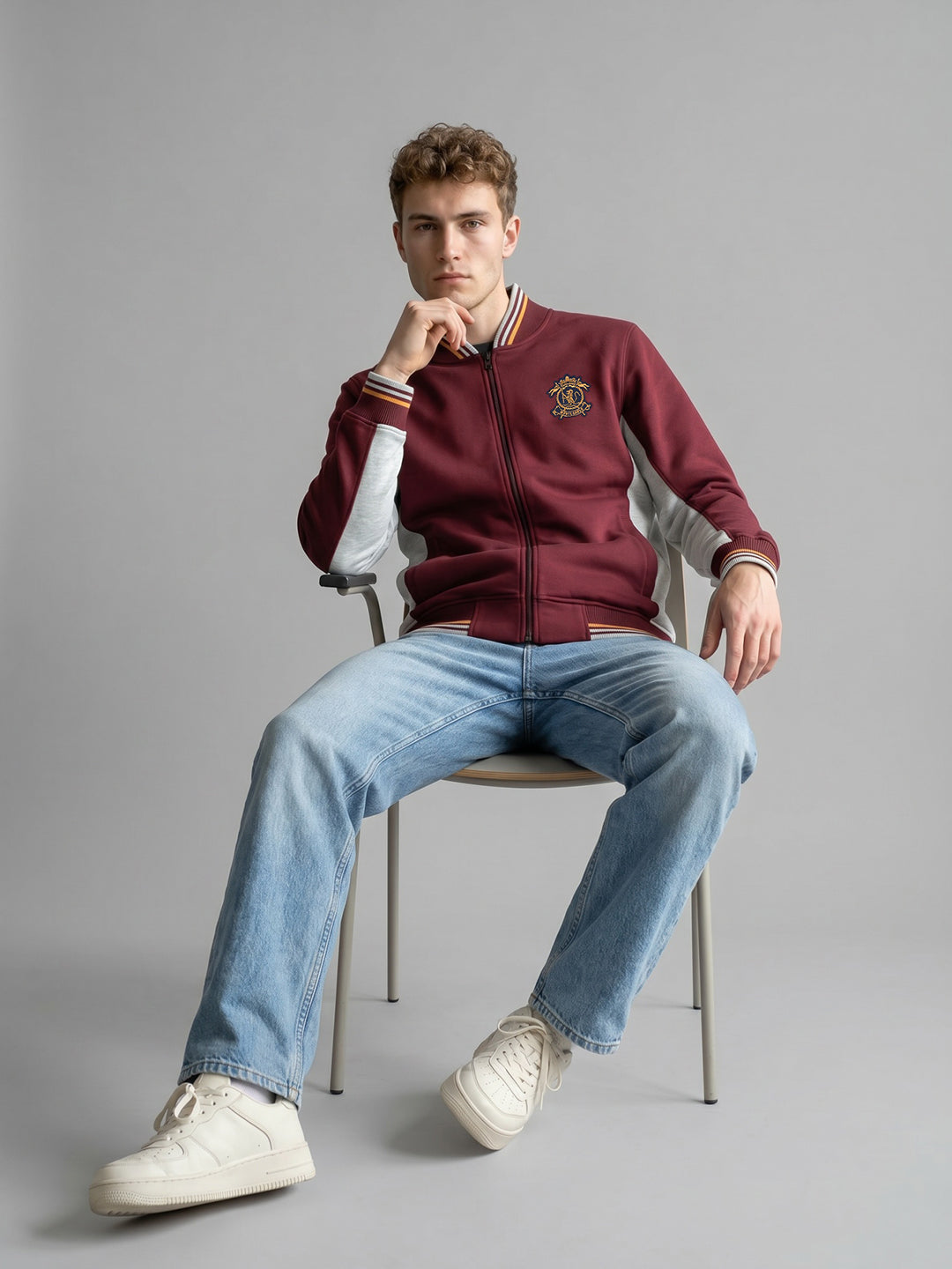 Men Maroon Solid Mock Neck Full Sleeve Sweatshirt