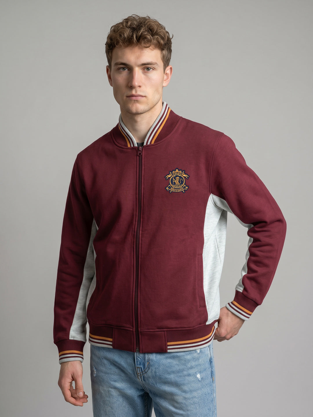Men Maroon Solid Mock Neck Full Sleeve Sweatshirt