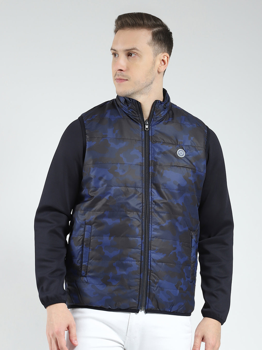 Men Navy Blue Solid Detachable Hood Full Sleeve Reversible Sweatshirt