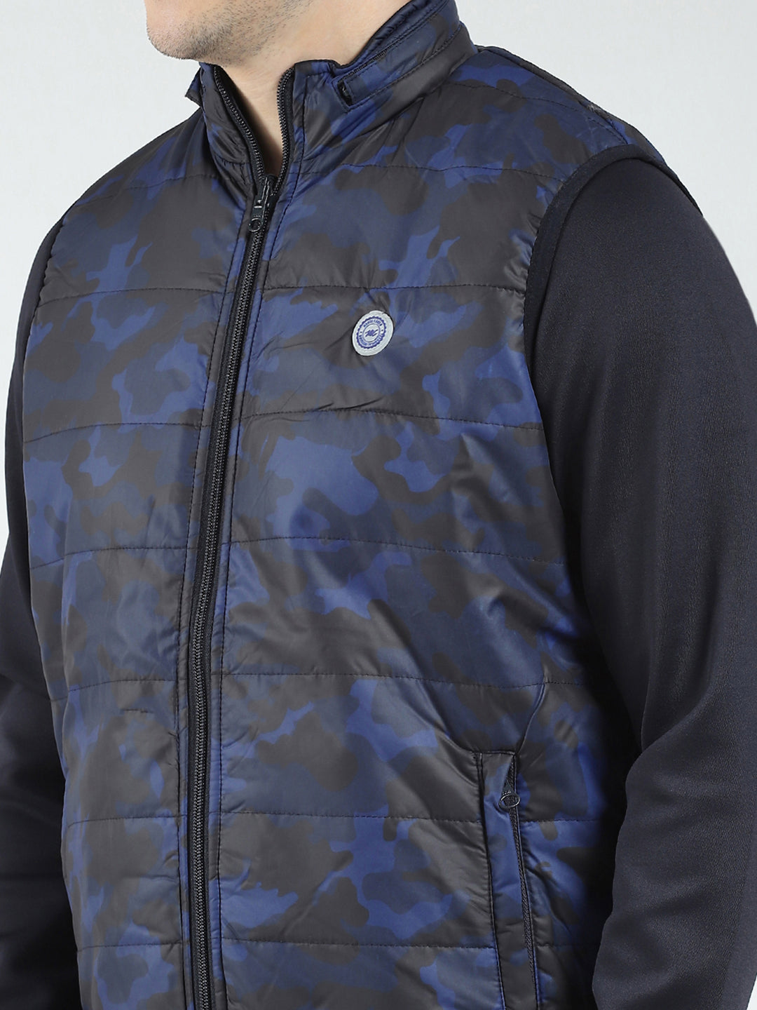 Men Navy Blue Solid Detachable Hood Full Sleeve Reversible Sweatshirt