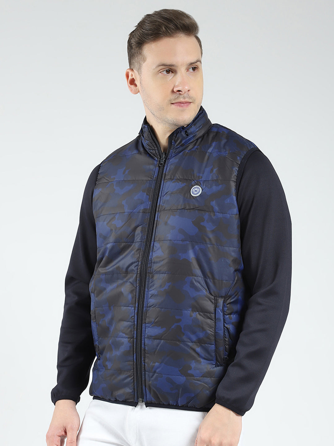 Men Navy Blue Solid Detachable Hood Full Sleeve Reversible Sweatshirt