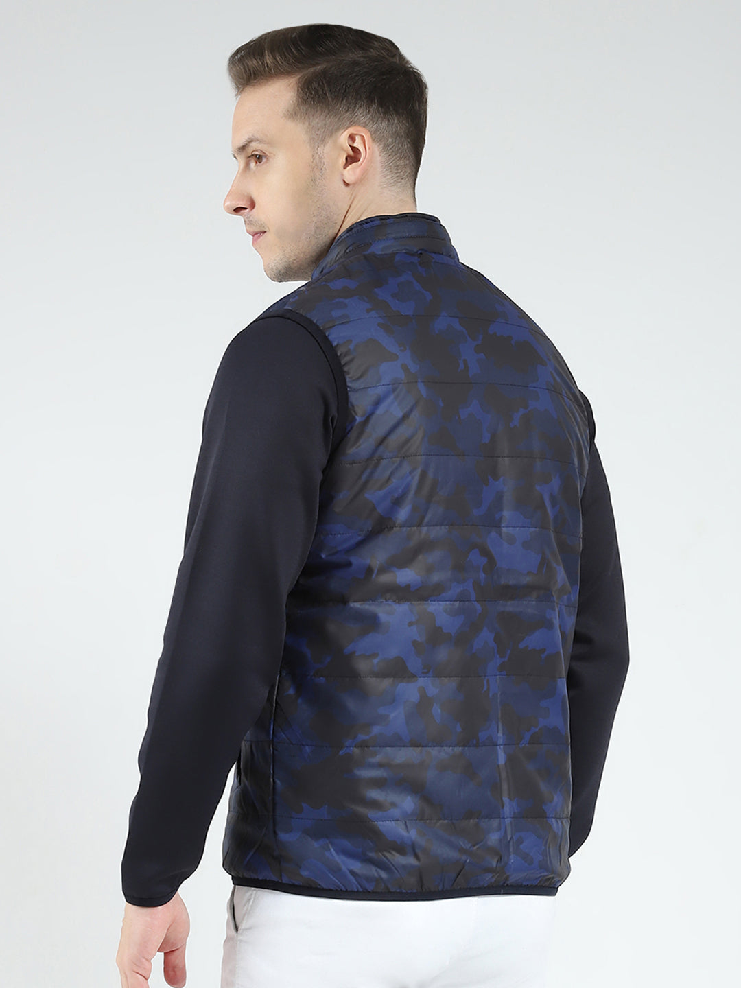 Men Navy Blue Solid Detachable Hood Full Sleeve Reversible Sweatshirt