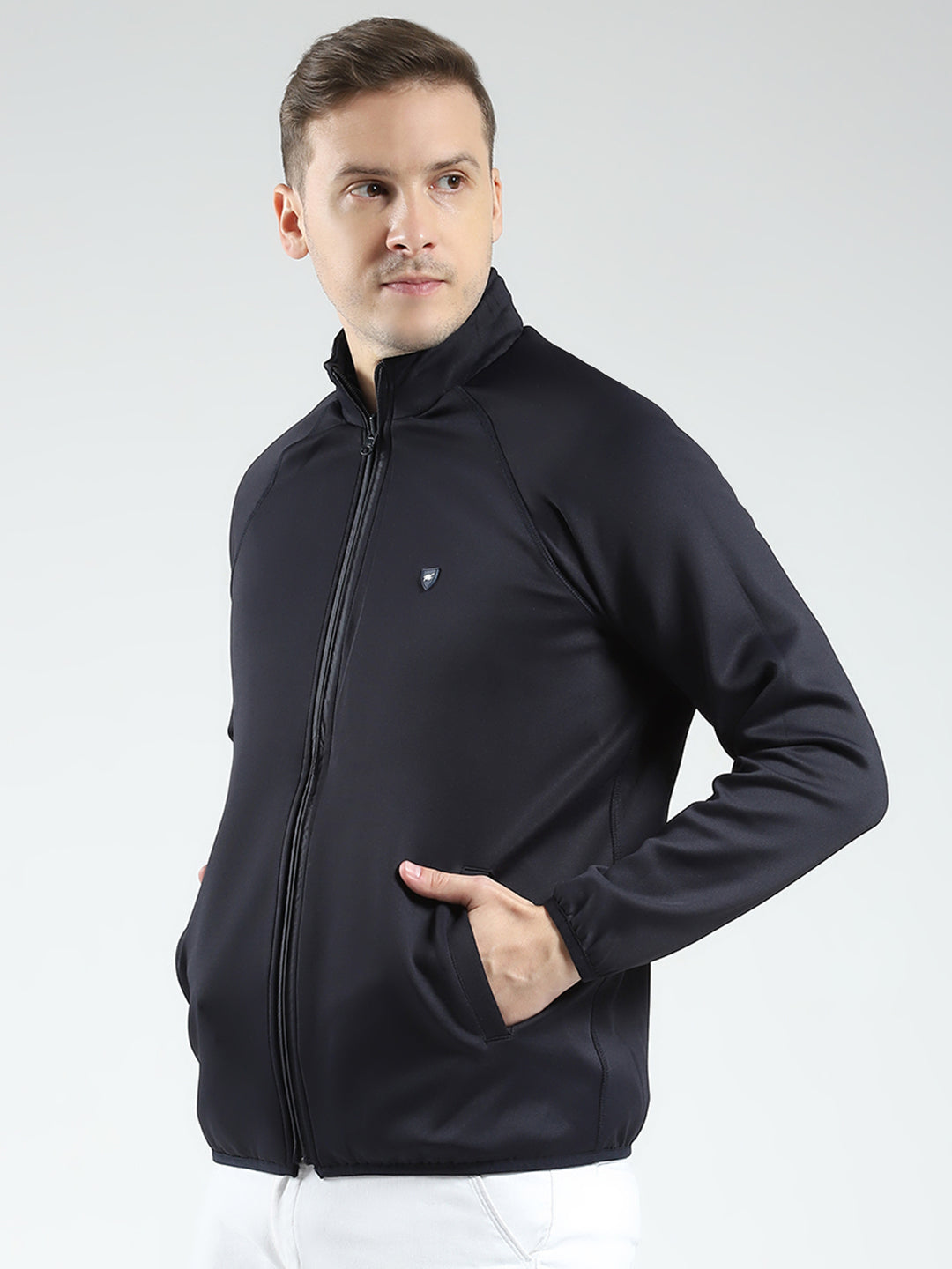 Men Navy Blue Solid Detachable Hood Full Sleeve Reversible Sweatshirt