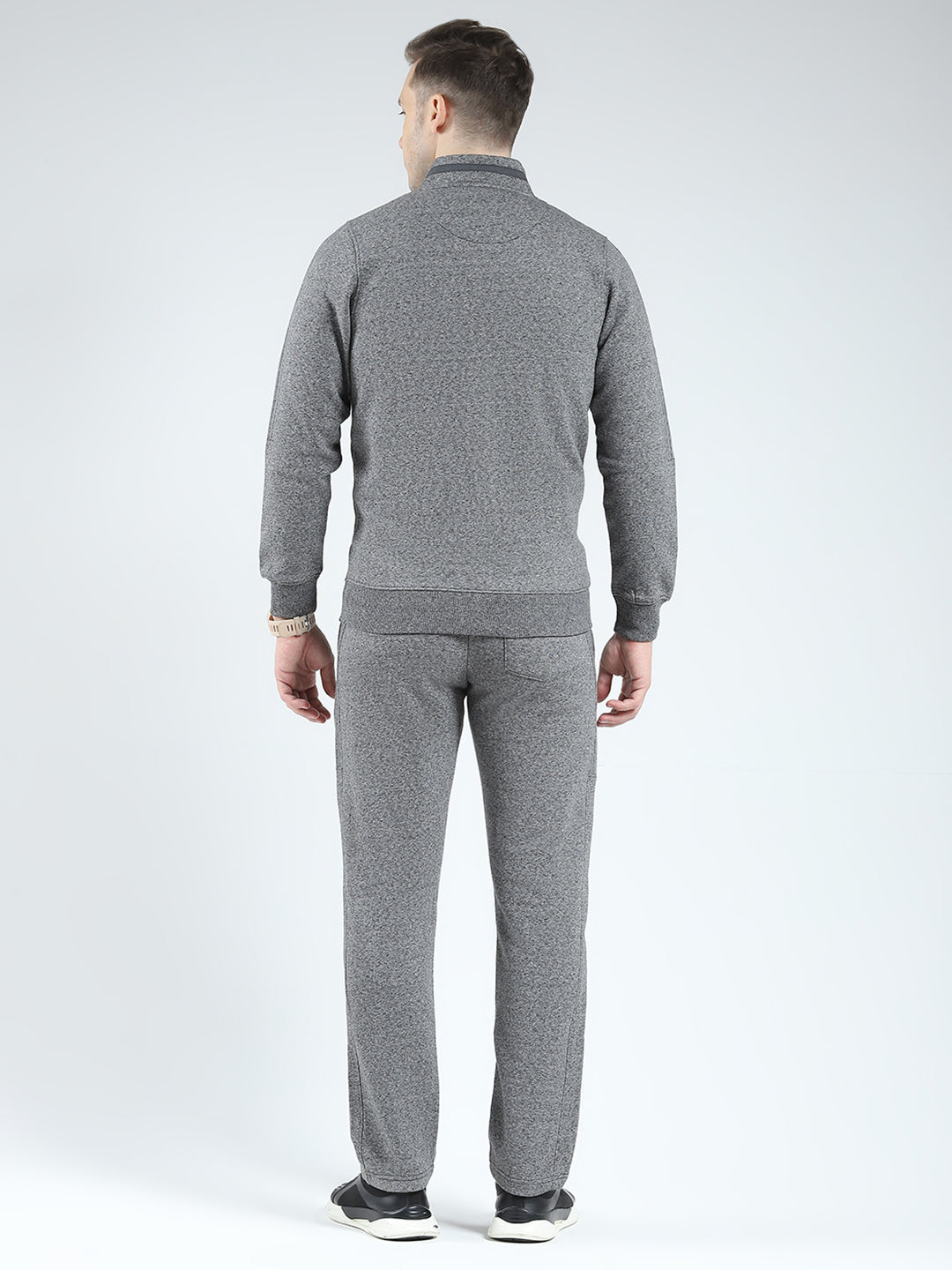 Men Charcoal Solid Mock Neck Full Sleeve Winter Tracksuit