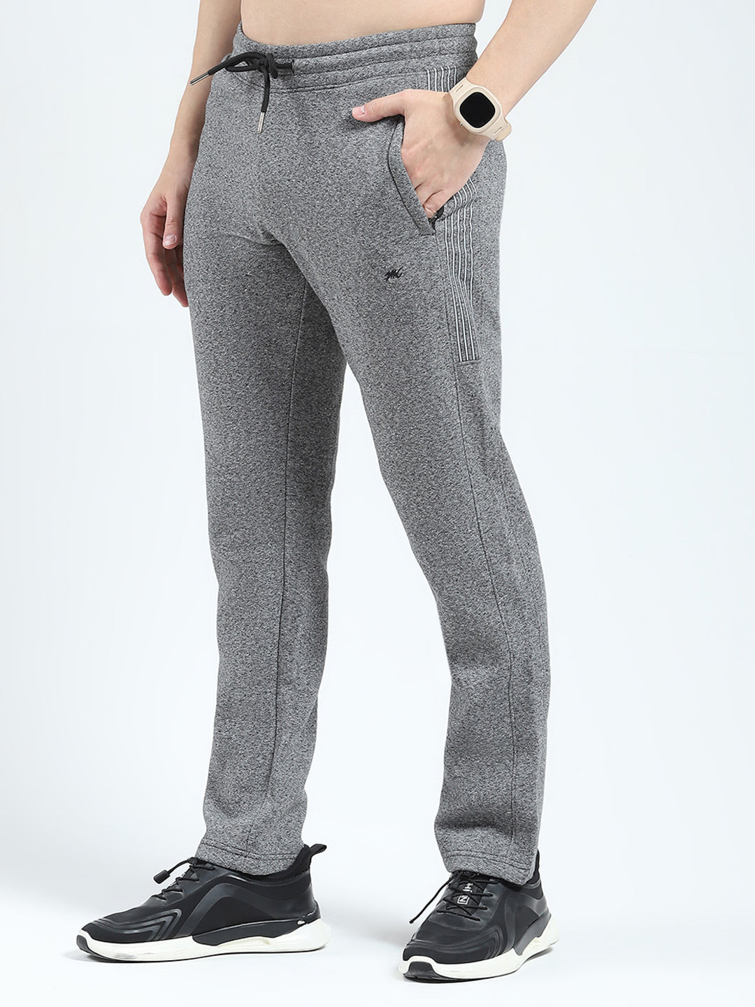 Men Charcoal Solid Mock Neck Full Sleeve Winter Tracksuit