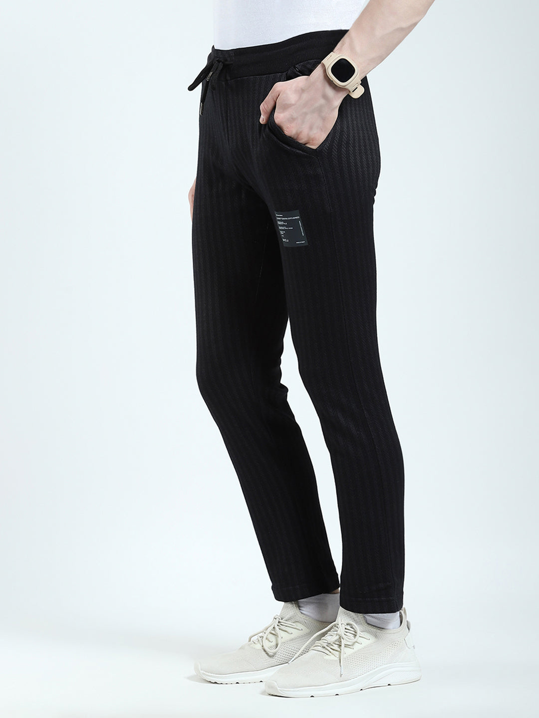 Men Black Self Design Regular Fit Winter Lower