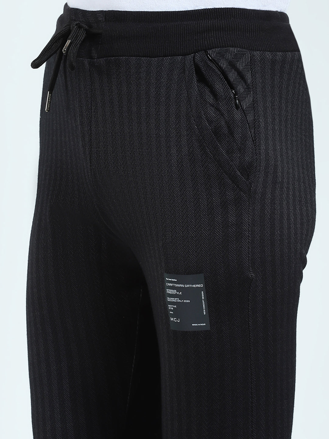 Men Black Self Design Regular Fit Winter Lower