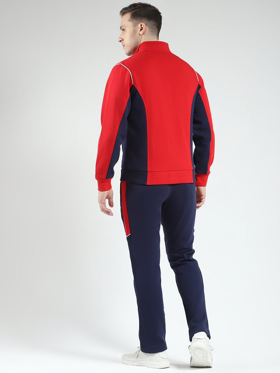 Men Red & Navy Blue Solid Mock Neck Full Sleeve Winter Tracksuit