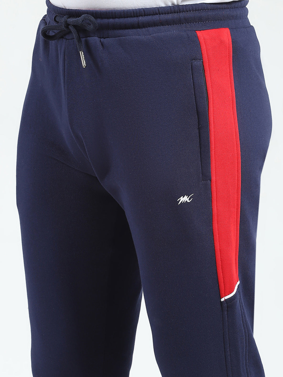 Men Red & Navy Blue Solid Mock Neck Full Sleeve Winter Tracksuit