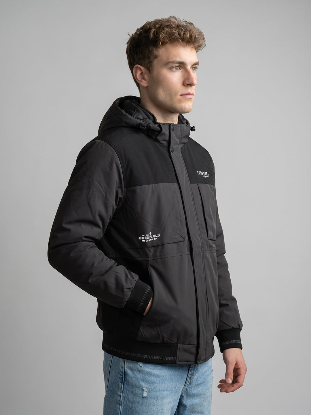 Men Grey Solid Detachable Hood Full Sleeve Parka Jacket