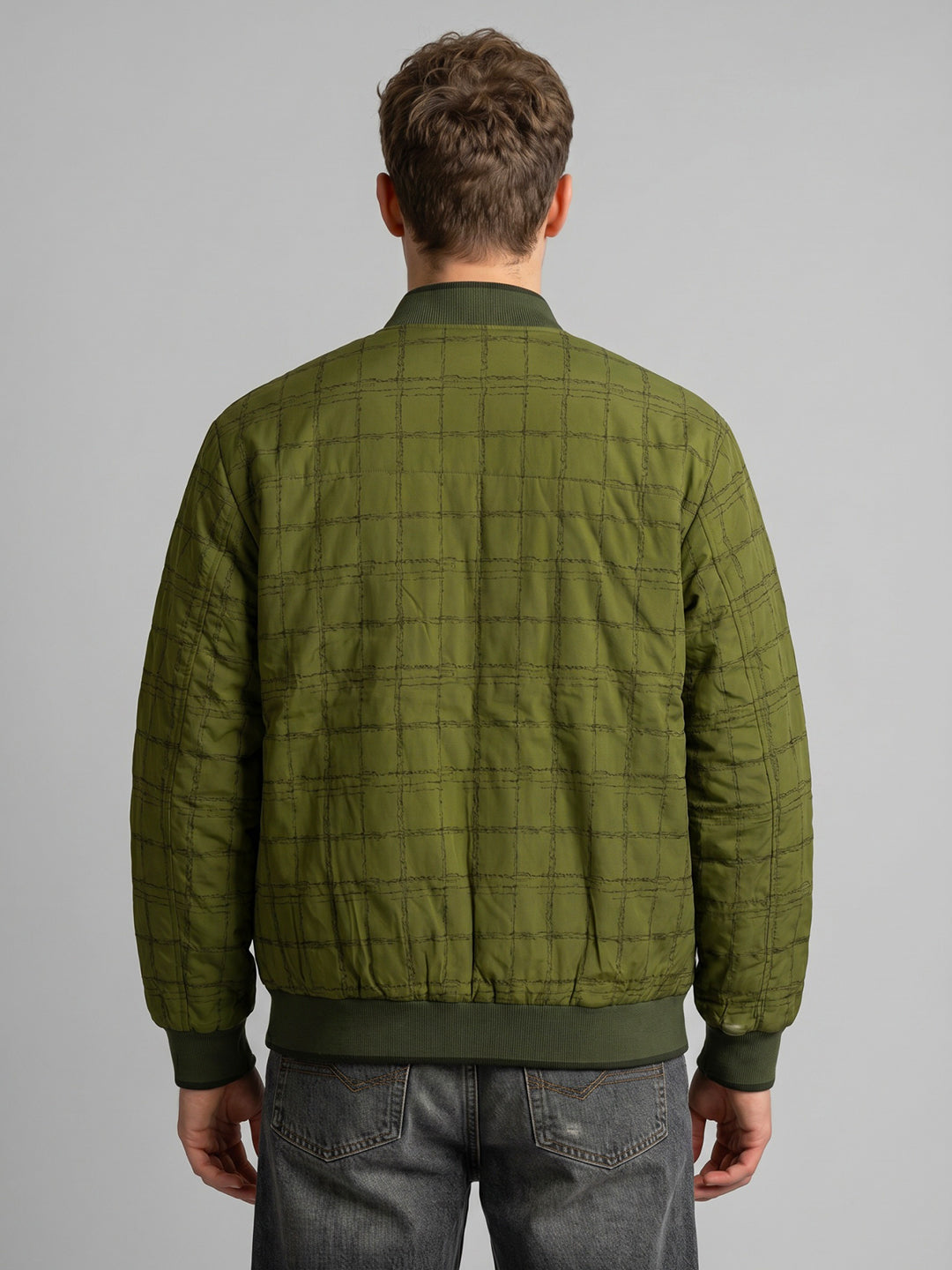 Men Green Printed Mandarin Collar Full Sleeve Jacket