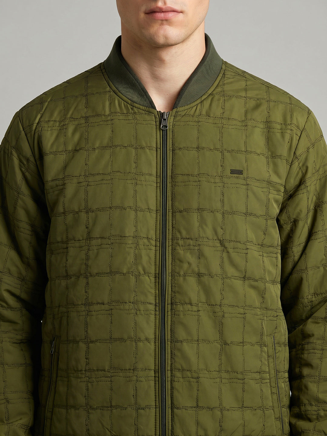 Men Green Printed Mandarin Collar Full Sleeve Jacket
