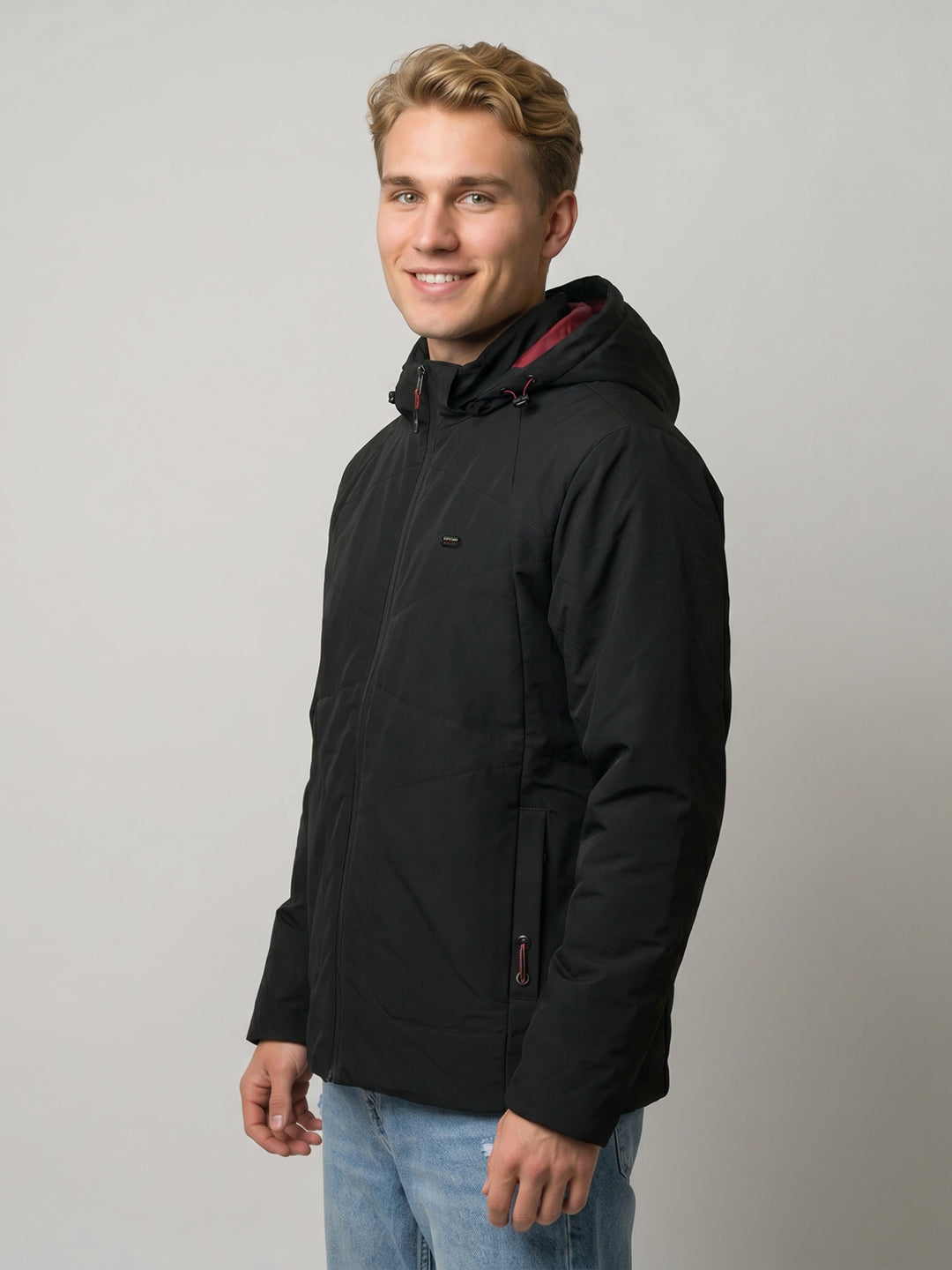 Men Black Solid Detachable Hood Full Sleeve Parka Jacket