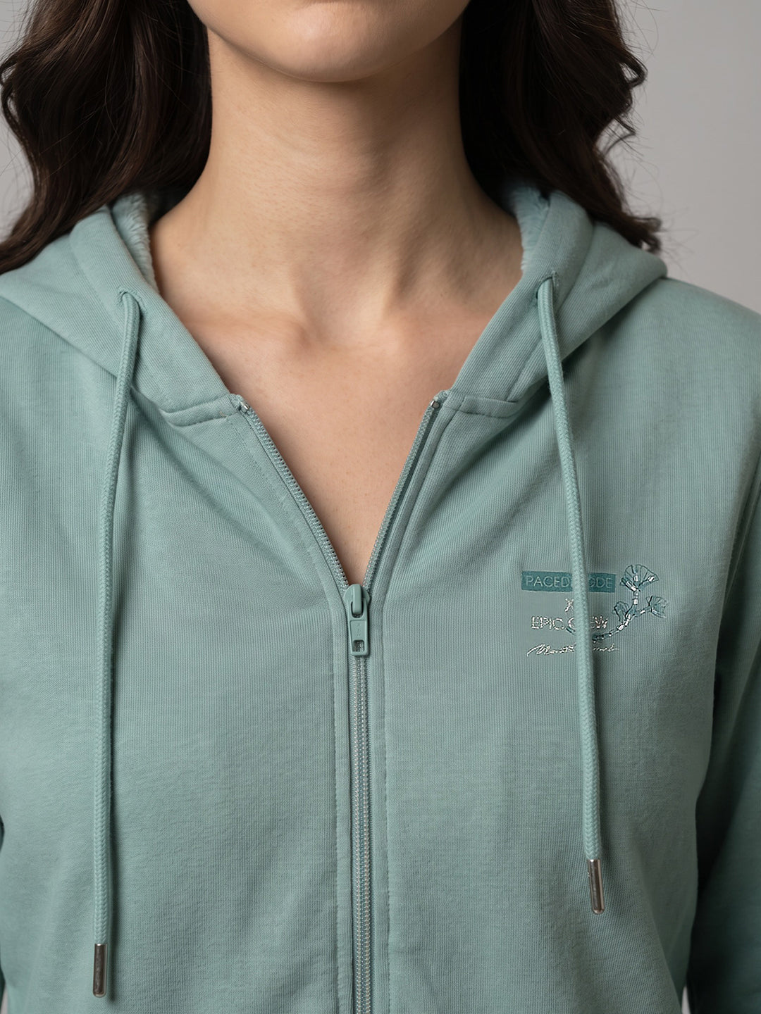 Women Blue Printed Hooded Full Sleeve Sweatshirt