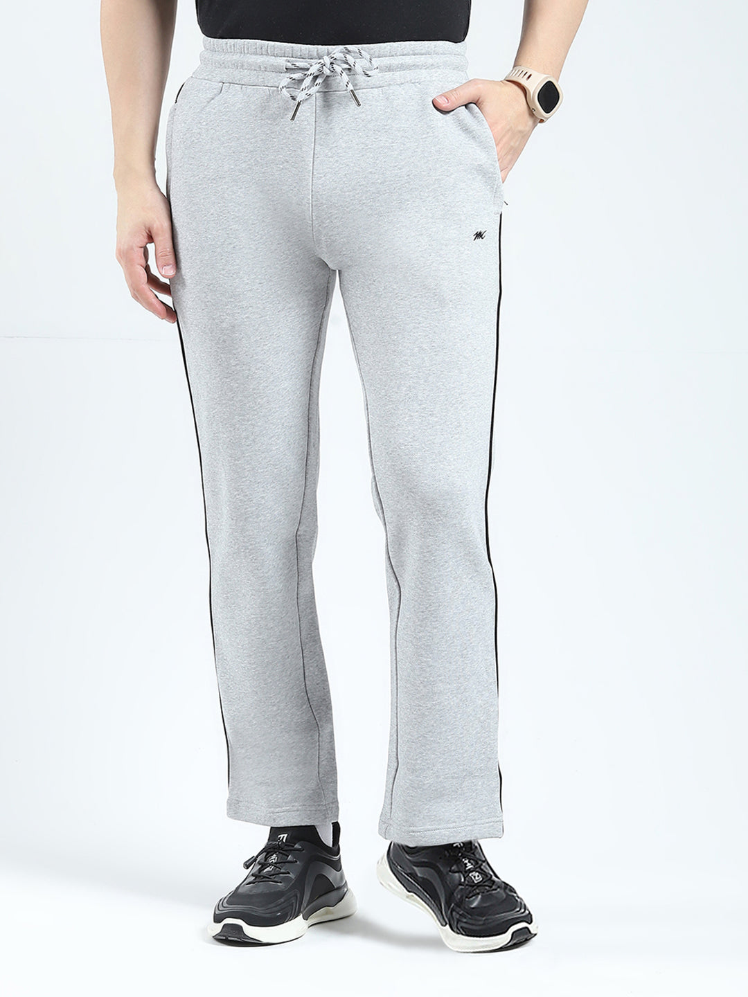 Men Grey Solid Round Neck Full Sleeve Winter Tracksuit