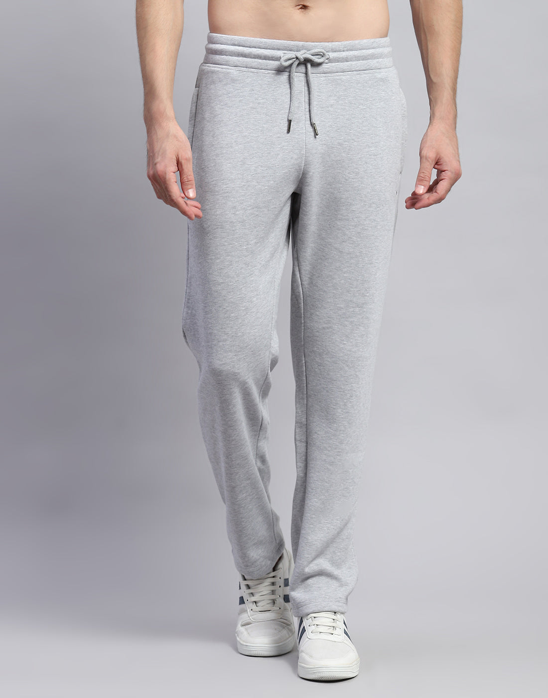 Men Grey Solid Band Collar Full Sleeve Winter Tracksuit