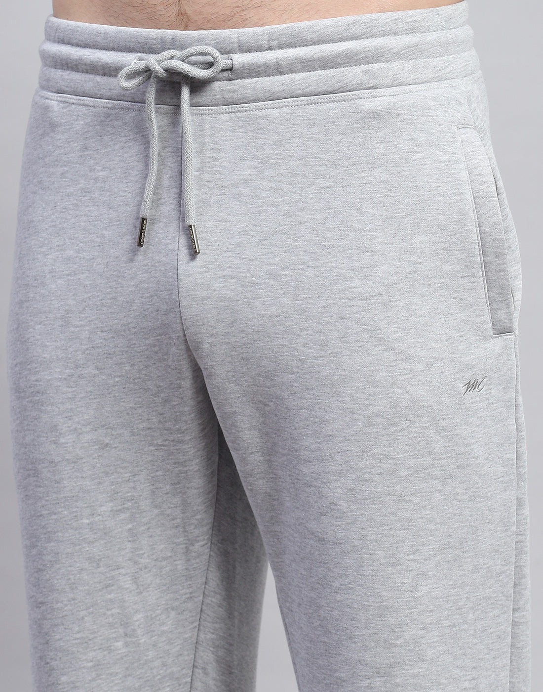 Men Grey Solid Band Collar Full Sleeve Winter Tracksuit