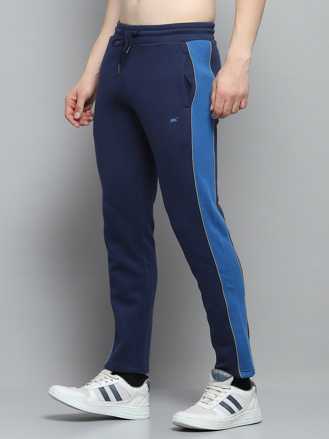 Men Navy Blue Solid Mock Neck Full Sleeve Winter Tracksuit