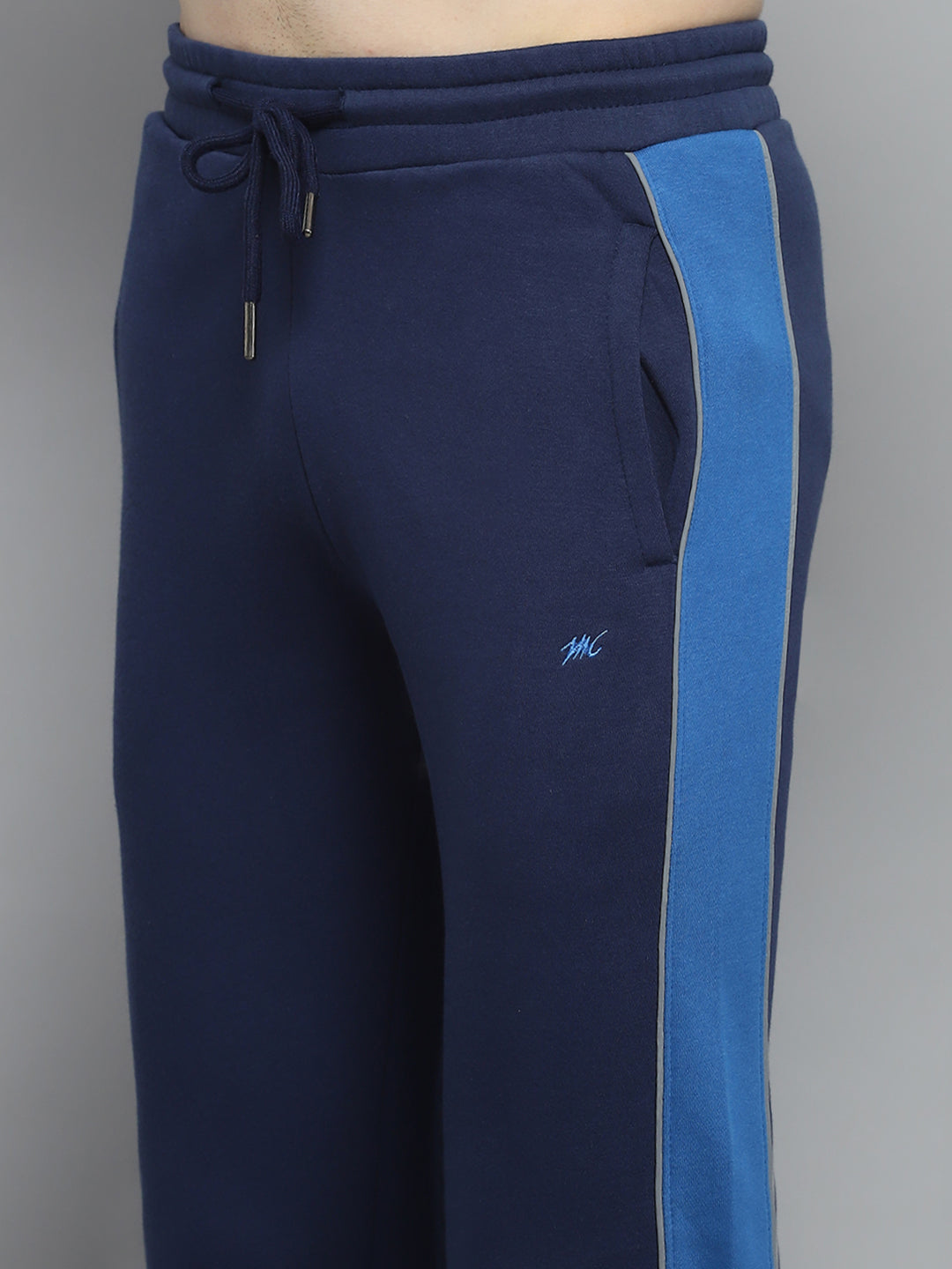 Men Navy Blue Solid Mock Neck Full Sleeve Winter Tracksuit