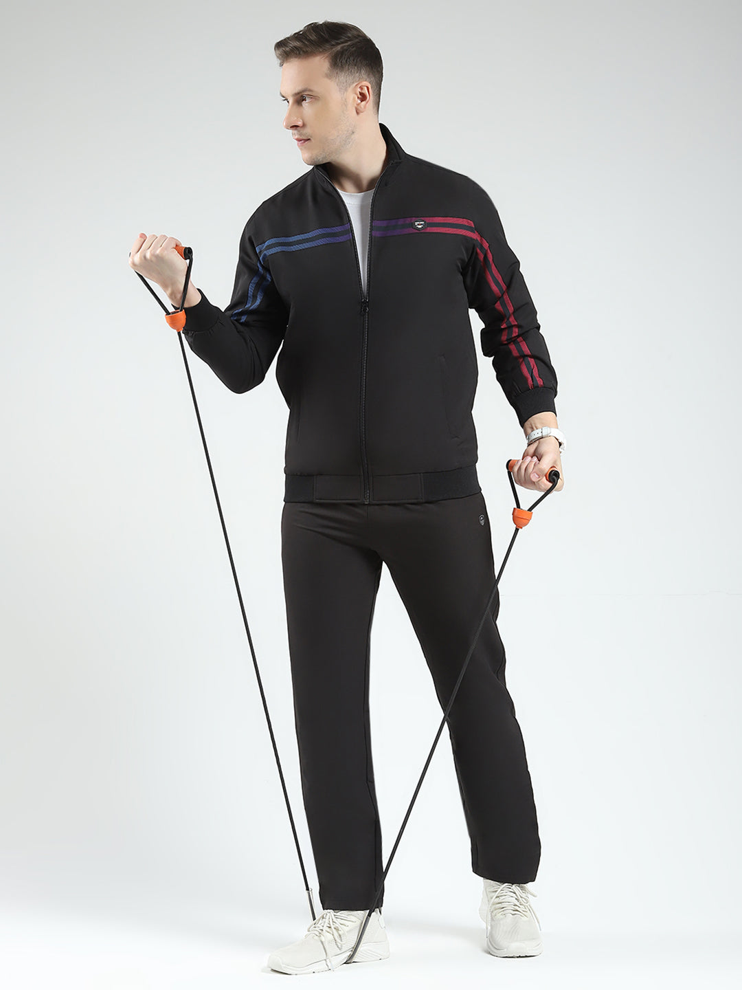 Men Black Solid Mock Neck Full Sleeve Winter Tracksuit