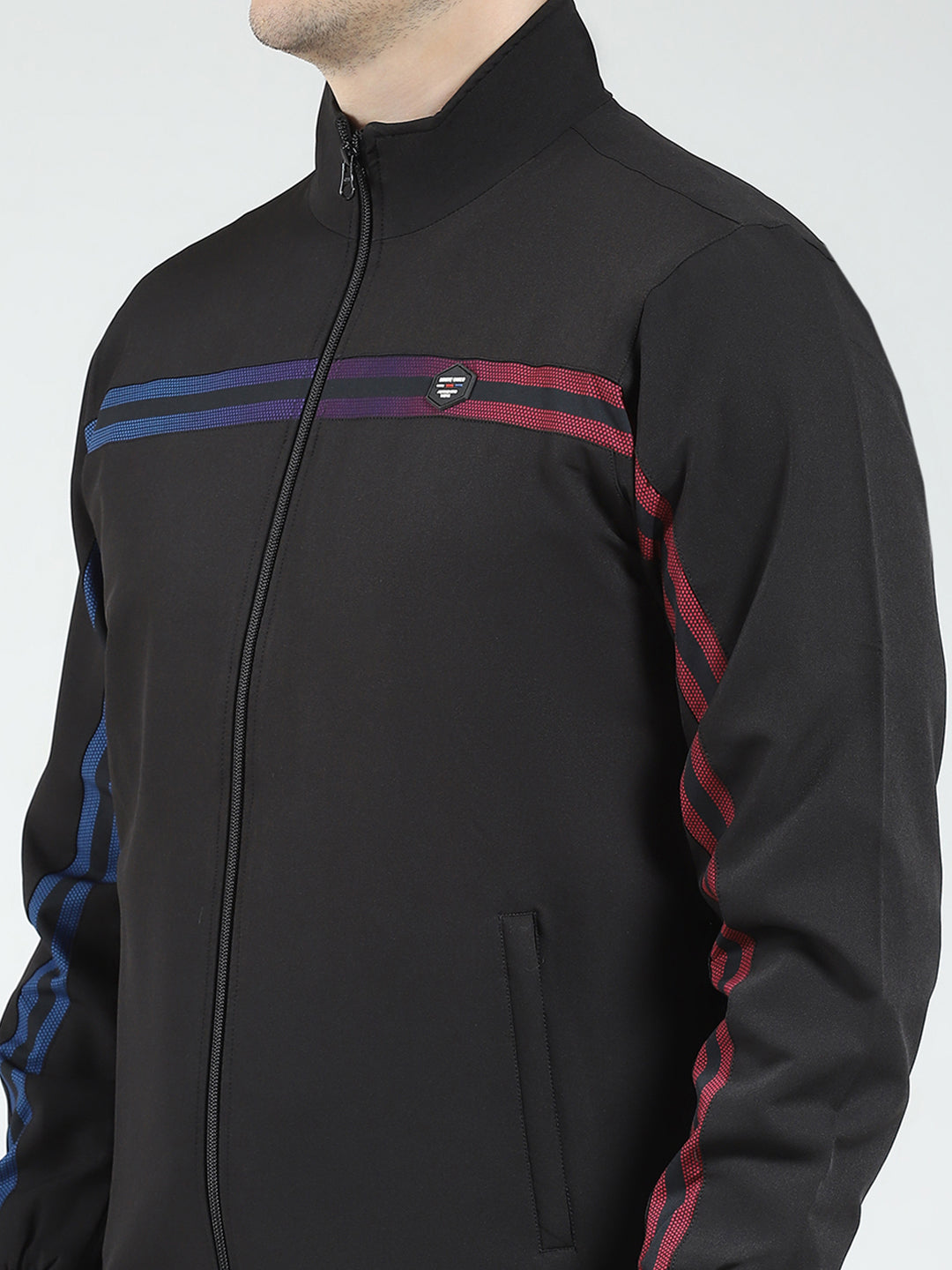 Men Black Solid Mock Neck Full Sleeve Winter Tracksuit