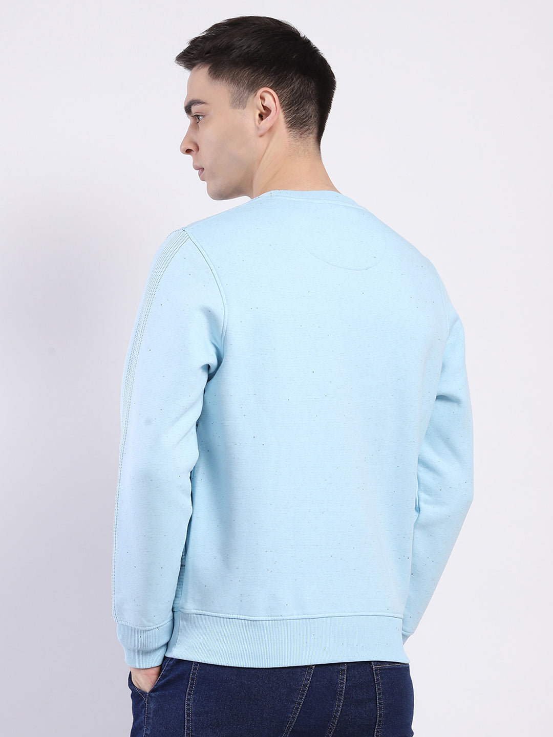 Men Sky Blue Printed Round Neck Full Sleeve Sweatshirt