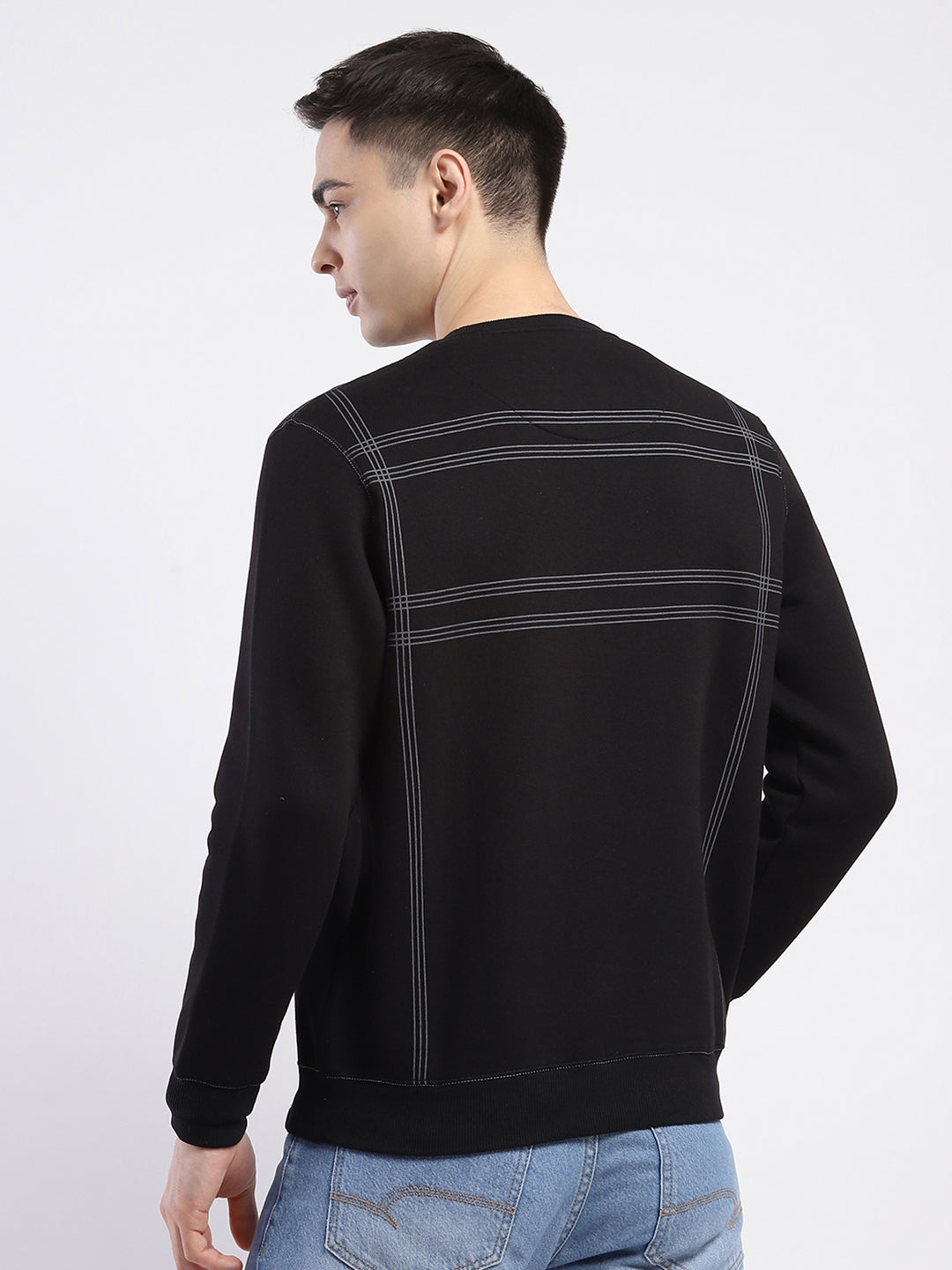 Men Black Printed Round Neck Full Sleeve Sweatshirt