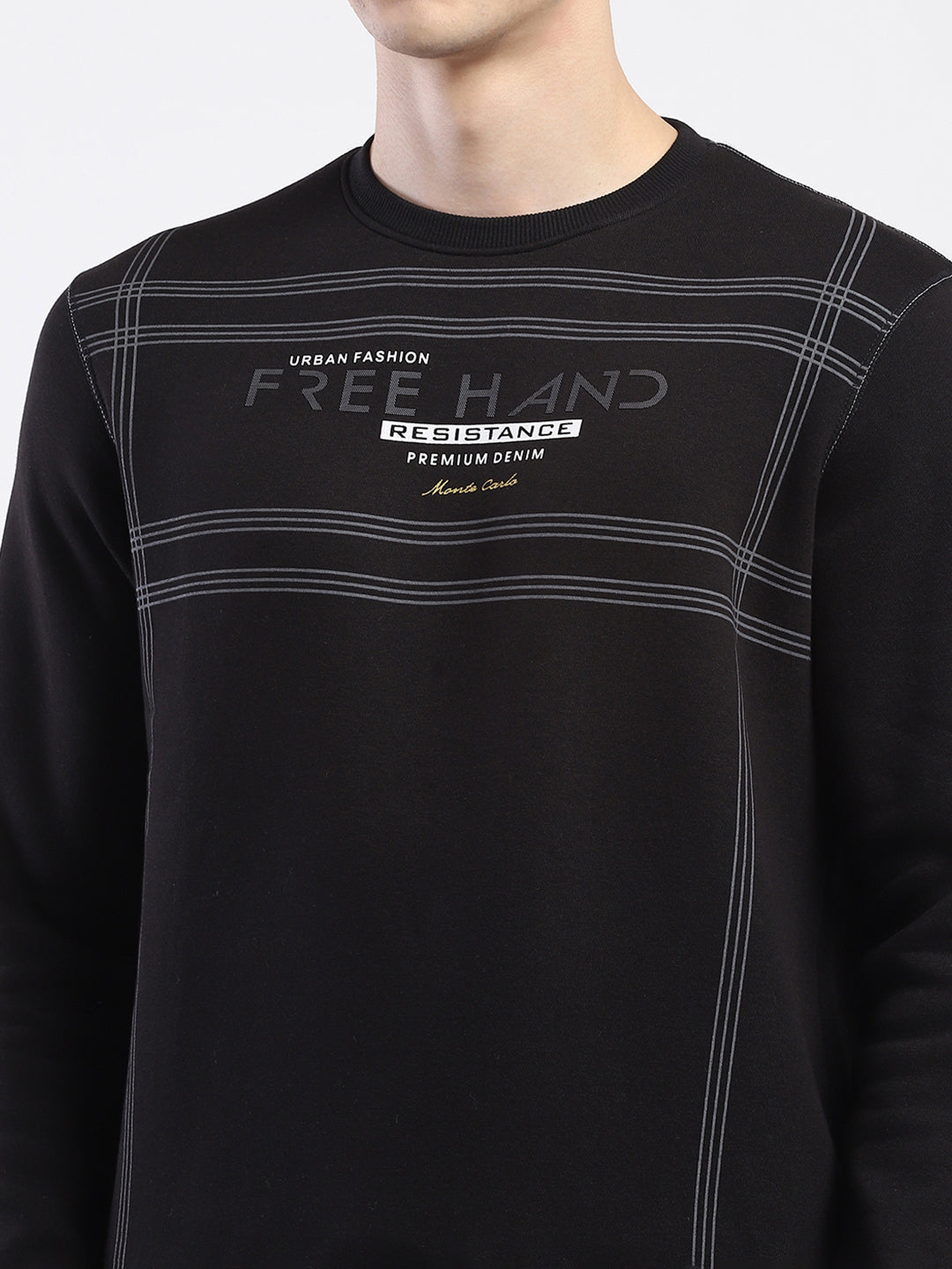Men Black Printed Round Neck Full Sleeve Sweatshirt