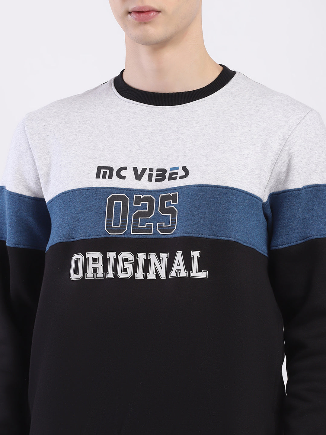 Men Black Printed Round Neck Full Sleeve Sweatshirt