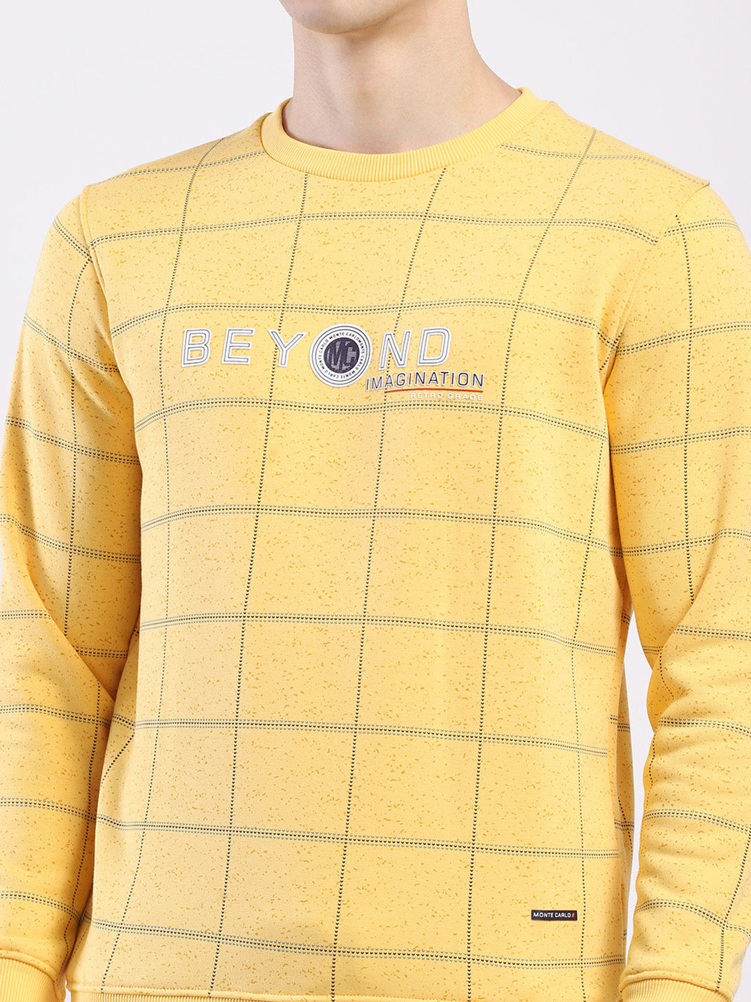 Men Yellow Printed Round Neck Full Sleeve Sweatshirt