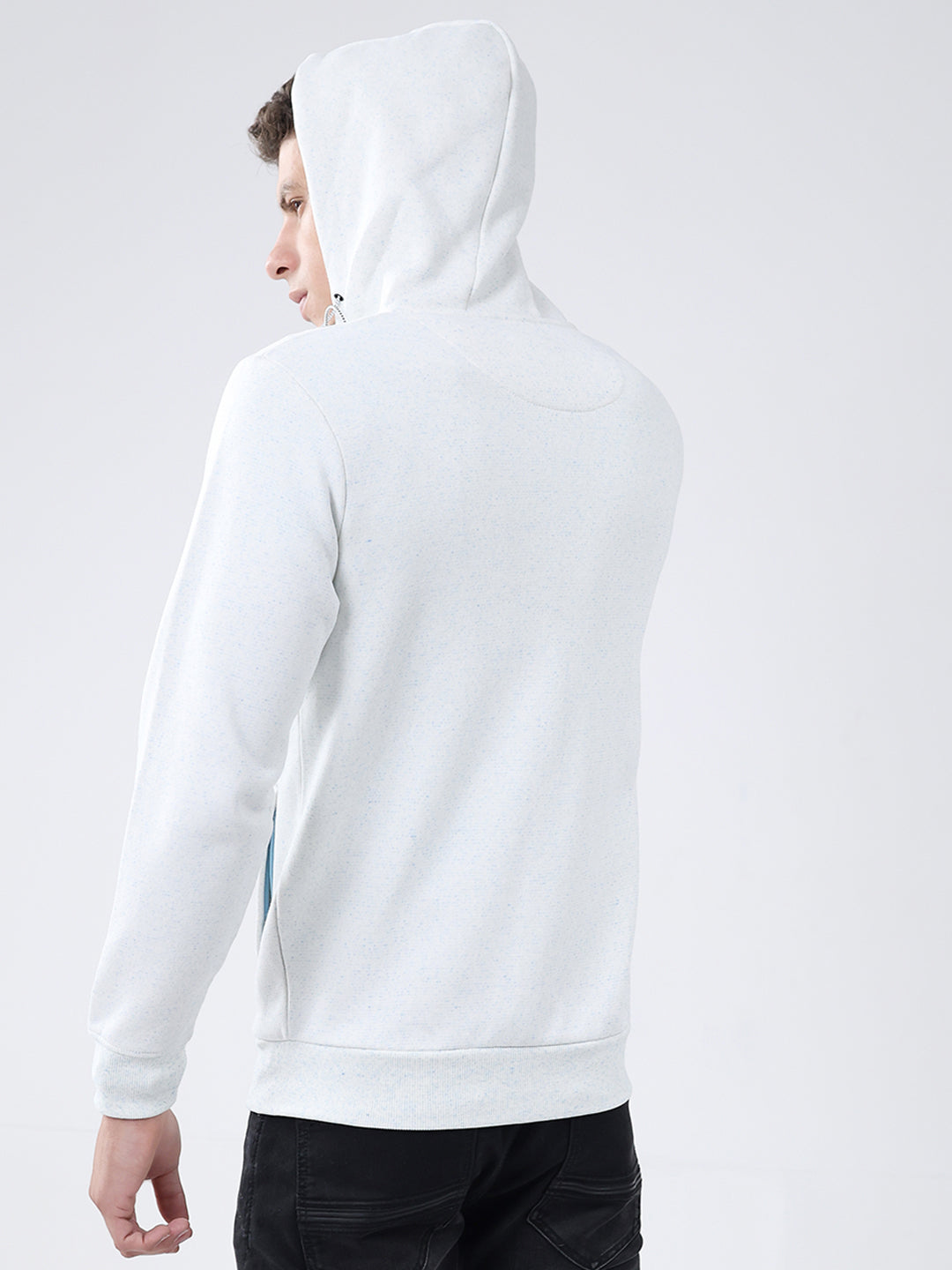 Men White Printed Hooded Full Sleeve Sweatshirt