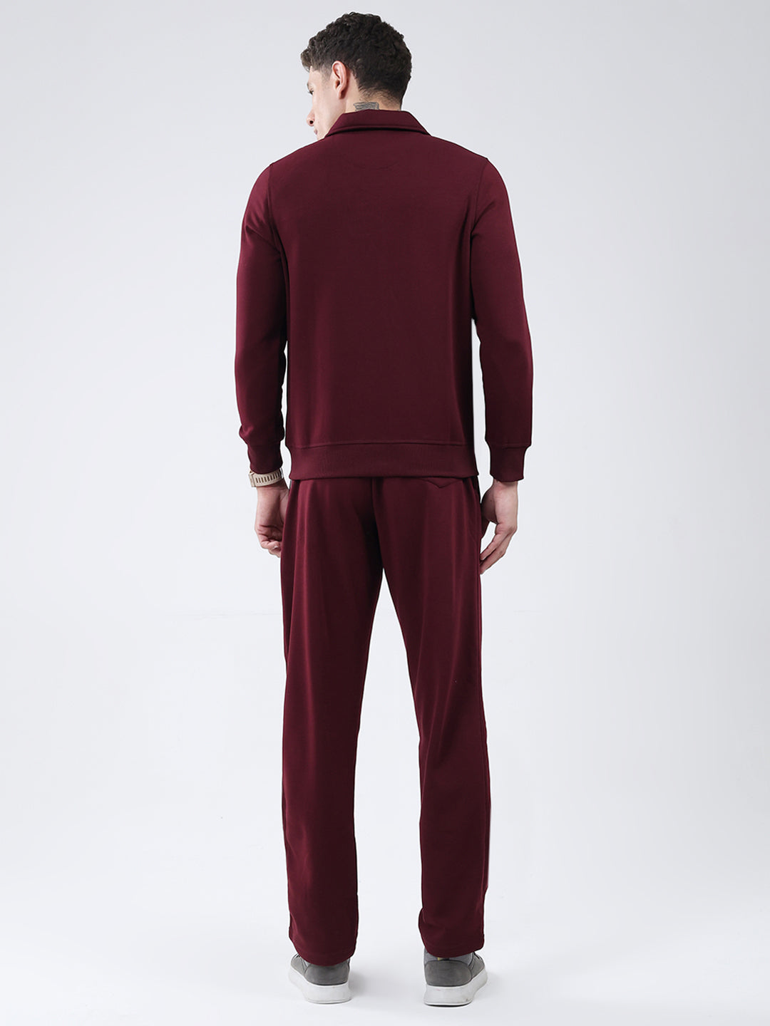Men Maroon Solid Collar Full Sleeve Winter Tracksuit