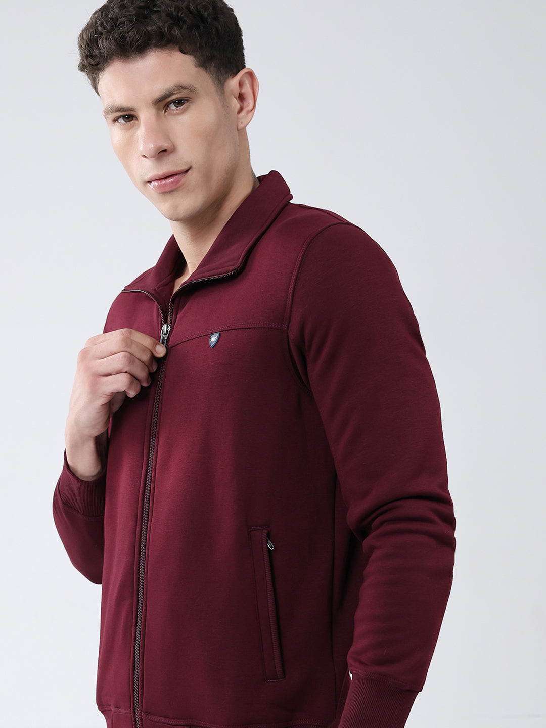 Men Maroon Solid Collar Full Sleeve Winter Tracksuit