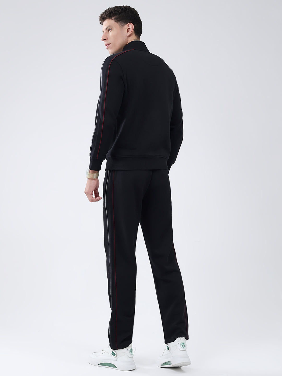 Men Black Solid Mock Neck Full Sleeve Winter Tracksuit